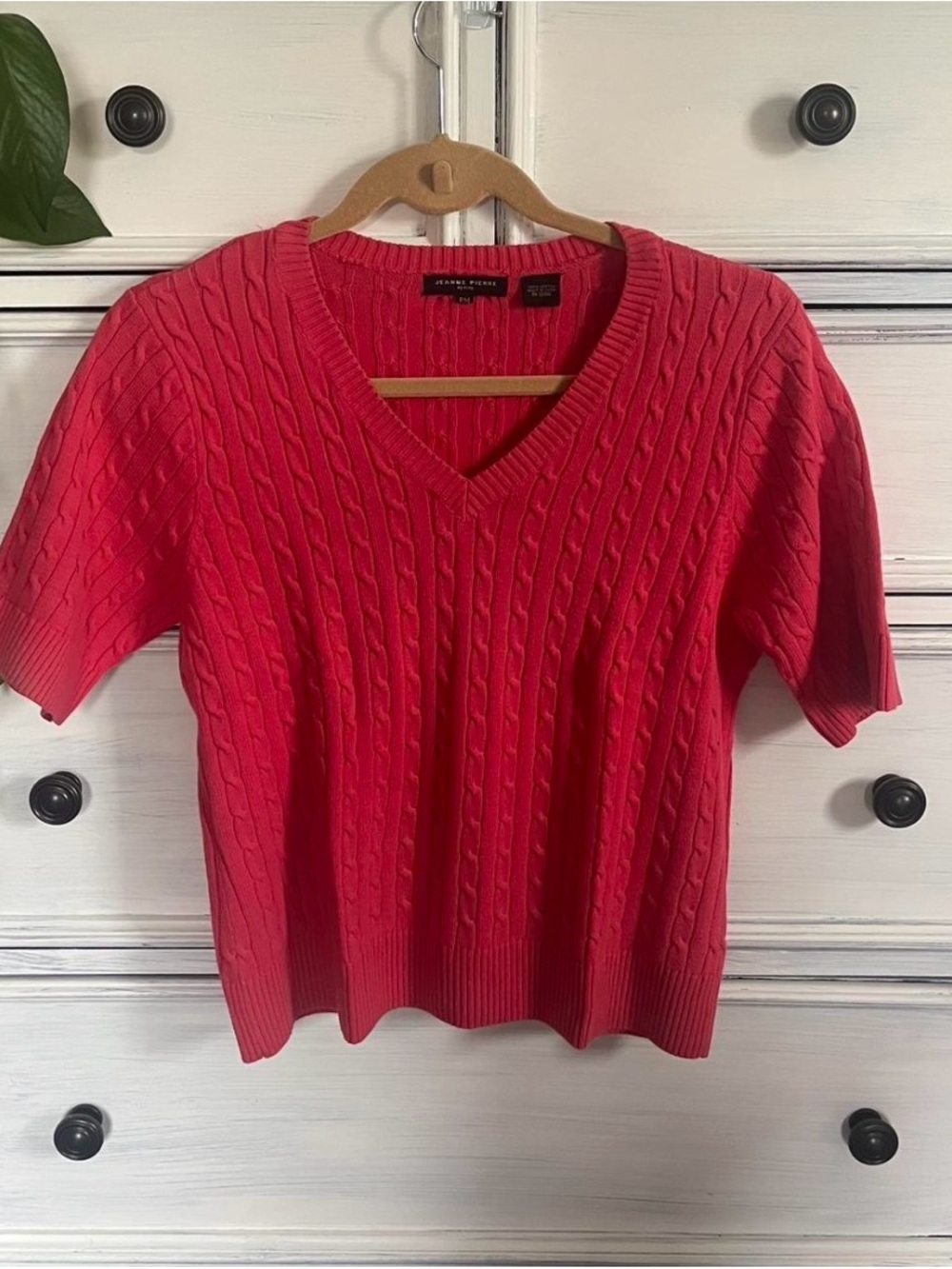 JEANNE PIERRE Petite Cable Knit V-Neck Sweater - Hot Pink